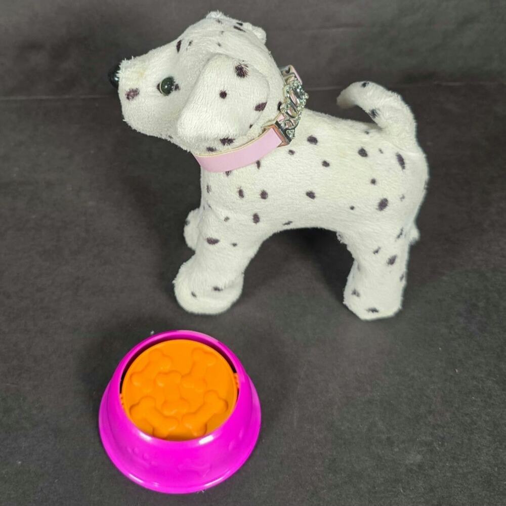 AMERICAN GIRL Retired Dalmation Puppy Posable Dog Pink Collar & Pet Bowl BKB83